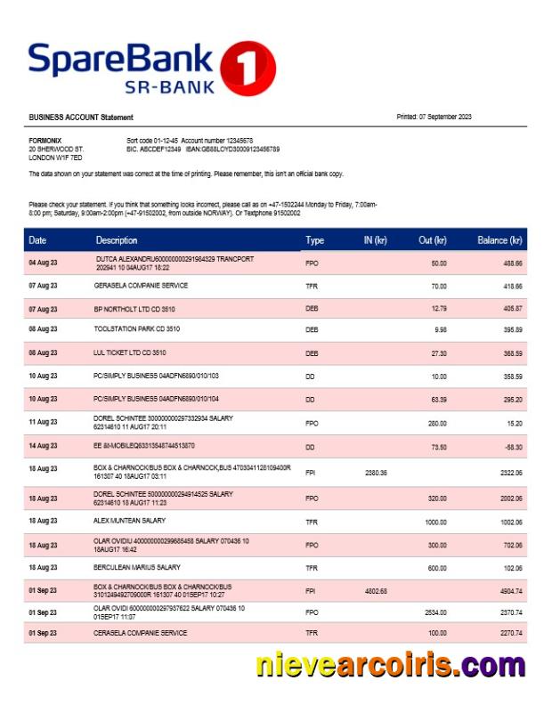 Sparebank 1 Sr B enterprise account statement